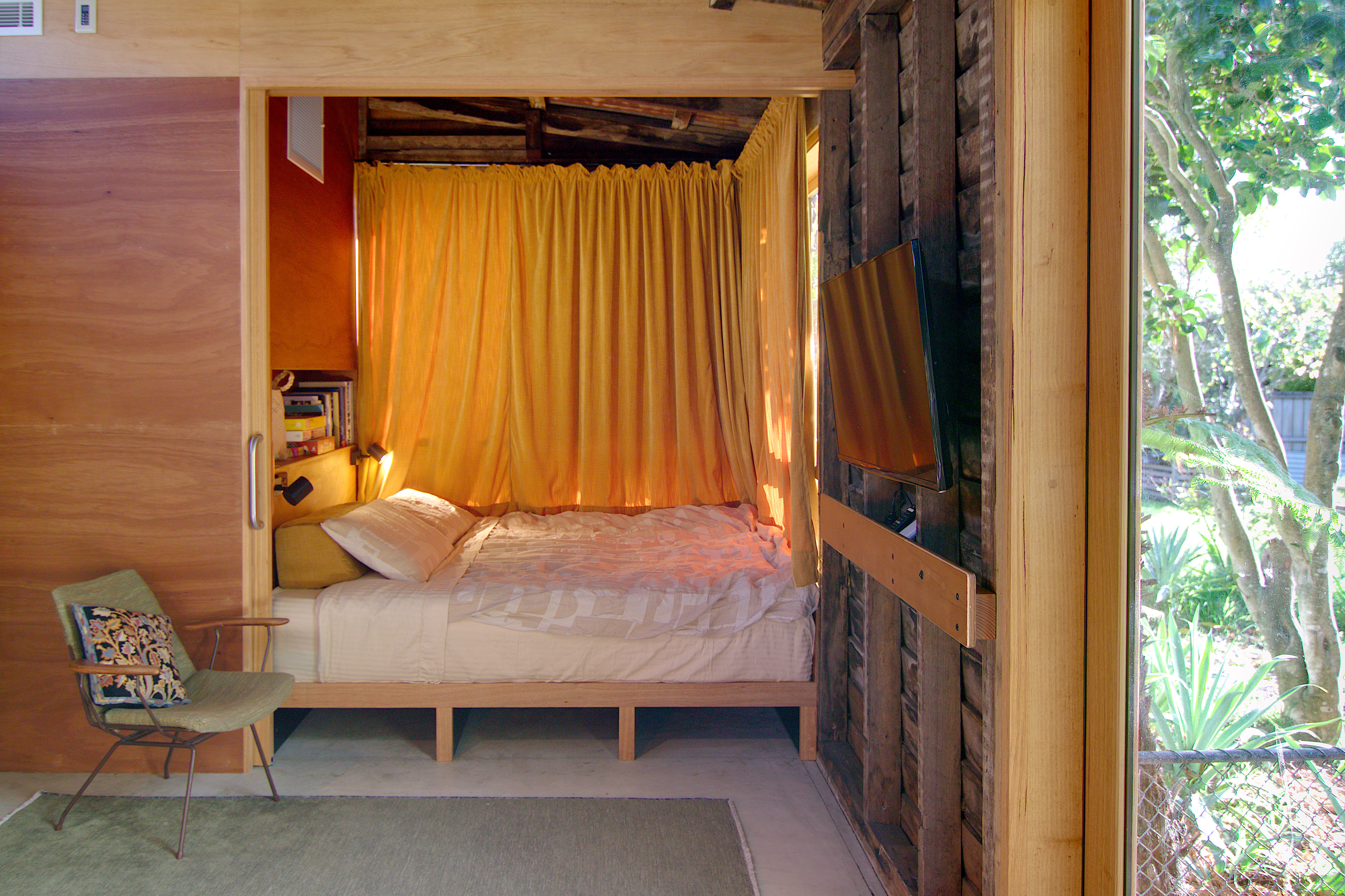 bedroom-alcove-door-open-curtains-closed